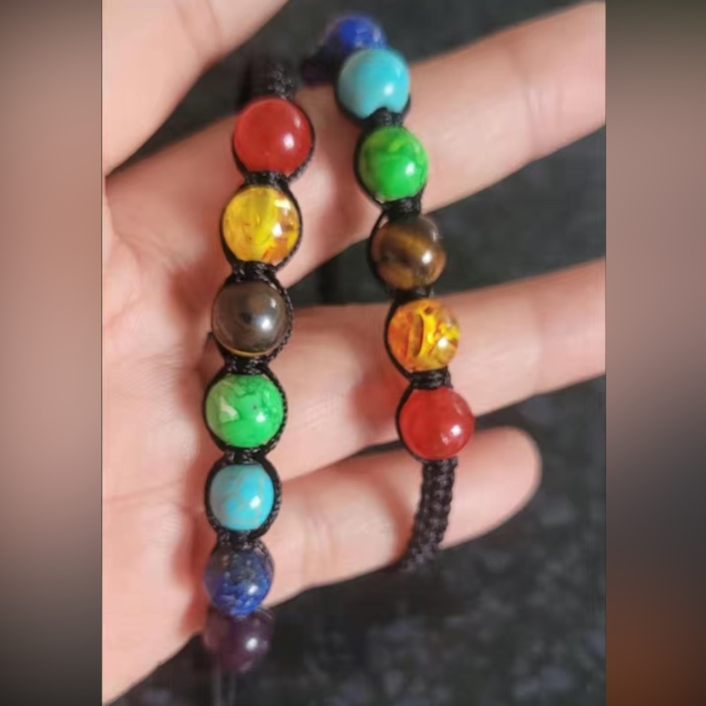 NWT๐ง๐ปโโ๏ธ 7 CHAKRA NATURAL STONE BEAD ADJUSTABLE BRAIDED YOGA ROPE BRACELET - Picture 10 of 12